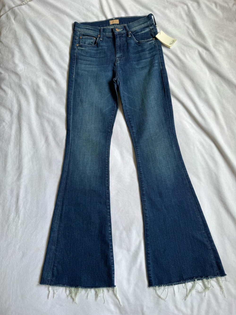 MOTHER Dark Blue Flare Jeans with Raw Hem